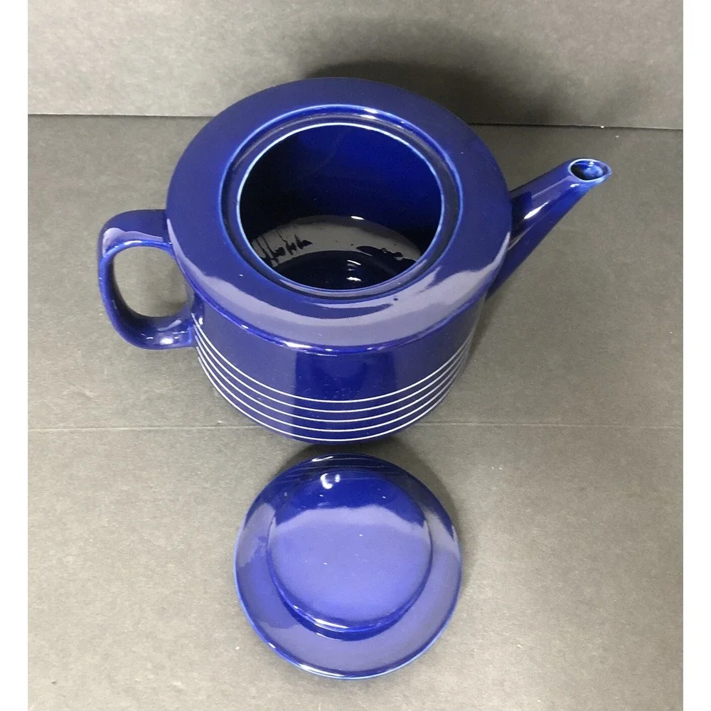 Sam Lebowitz Design COPCO Cobalt Blue Teapot with Lid 1982 Korea Striped Ceramic